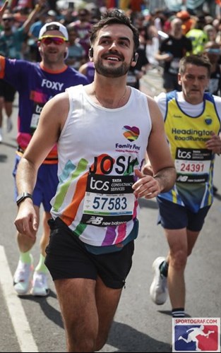 Joshua Halliday completing the 2026 London Marathon in support of Family Fund